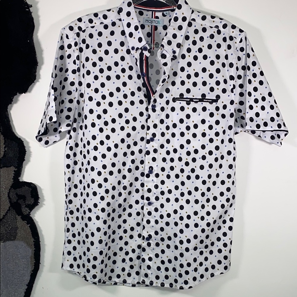 Black and White Polka Dot Casual Button Down Shirt